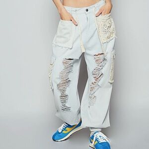 POL Distressed Cloud Blue Jogger Denim
